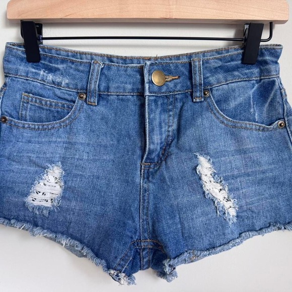 Pants - Blu Pepper Ripped Cutoff Denim Shorts Distressed Cheeky Raw Edge Blue Jeans